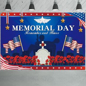 Veterans Day Decorations - Memorial Day Background Banner Red and Blue Veterans Day Photography Background Sign for Remember and Honor Decorations,Memorial Day Decor