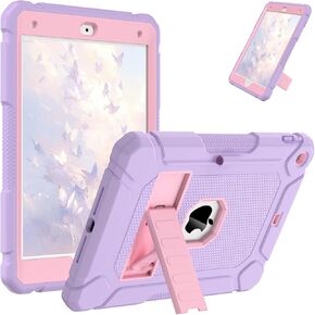 AVAWO Case for iPad 9th/8th/7th Generation(10.2 inch, 2021/2020/2019), Heavy Duty Military Grade Shockproof Protective Cover with Built-in Stand/Pencil Holder for i Pad 9/8/7 Gen, Light Purple+ Pink