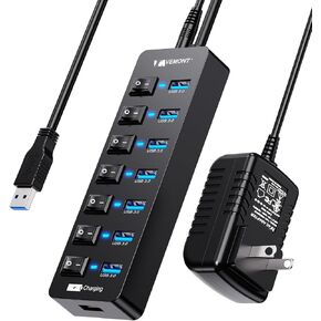 USB Hub,VEMONT 4-Port USB Data Hub with 3 Ports USB 2.0 HUB, 1port USB 3.0 HUB,Ultra Slim Portable High-Speed USB Splitter Applicable for PC Laptop, Desktop, Notebook, MacBook and More
