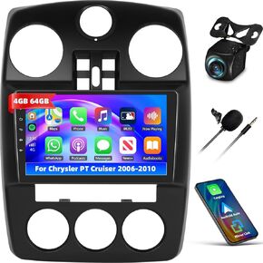 UNITOPSCI 4G+64G Android Car Stereo Radio for Chrysler PT Cruiser 2006-2010, CarPlay Android Auto, Bluetooth 5.0/GPS/WiFi, 9 Inch 1280 * 720 Touchscreen, FM/RDS/DSP 32EQ, Backup Camera/SWC/MIC
