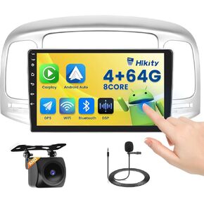 [4+64G] Hikity Android Car Stereo for Hyundai Accent 2008 2009 2010 2011 Wireless carplay Bluetooth Mirror Link, 9 Inch Touch Screen Radio with Mirror Link Bluetooth WiFi Backup Cam SWC