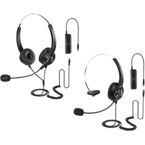 AGPTEK Binaural Headset Bundle with Monaural Headset, Noise Cancelling Corded Headset Headphone with 4-Pin RJ9 Crystal Head and Mic Microphone for Desk Phone - Telephone Counselling Services, Insuran
