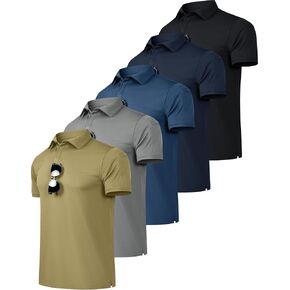 OYGSieg 5 Pack Mens Polo Shirts Quick Dry Performance Tactical Short Sleeve Golf Polo Shirts Casual Stylish Collared T-Shirts