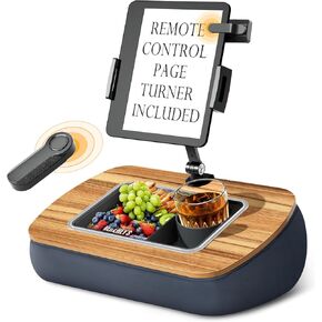 Lap Beanbag Kindle Pillow Stand with Remote Page Turner,Adjustable iPad Holder with Snack Bowl,360° Rotating Clip for 4.7-13" Kindle,Phone,Tablet.Gray