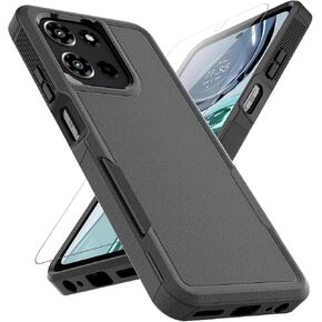 بالنسبة إلى Motorola Moto G 2025 الحالة: طبقة مزدوجة تغطية الهاتف الخليوي الثقيل ، فإنه يغطى الصدمات مع حامية شاشة HD - المصد العسكري الصلب - موتورولا موتو G 2025 ، الأسود in Kuwait
