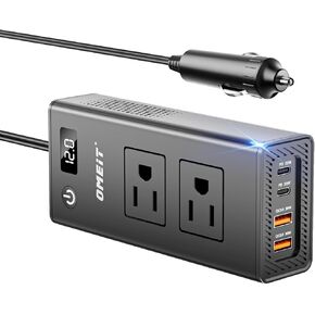 200W سيارة العاكس 12V إلى 110 فولت ، أوميت العاصمة إلى محول AC مع 20W USB-C و USB QC 36W شحن USB FAST ، منافذ AC المزدوجة ، محول شاحن السيارات السريع مع عرض LED ، Black in Kuwait