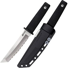 Cold Steel Kobun Serrated 5.5" Japanese AUS8A Stainless Steel American Tanto Shape Fixed Blade Tactical Hunting Knife, Ergonomic Kray-Ex Handle, Secure-Ex Sheath