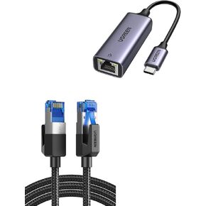 UGREEN Cat 8 Ethernet Cable 15FT Bundle with USB C to Ethernet Adapter 1000Mbps