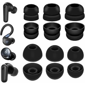 6 Pairs Ear Tips Set for Soundcore P20i / P30i / P40i / Sport X20 / Space A40, Double Flange Silicone Eartips Compatible with Soundcore Sport X20 / Space A40 / P30i / P40i - Black