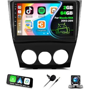 [2+64G] Android 13 Car Stereo for Mazda RX8 RX-8 2003-2011 with Wireless Carplay&Android Auto,9 Inch Touch Screen Car Radio with Mirror Link Bluetooth FM/RDS Radio WiFi GPS EQ SWC+Backup Camera