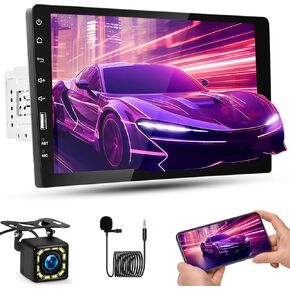 Radio Single DIN 9 بوصة مع رابط المرآة لنظام Android/iOS ، استريو سيارة تعمل باللمس 1080 بكسل مع راديو FM EQ USB SWC مع ميكروفون كاميرا احتياطية مجانية
