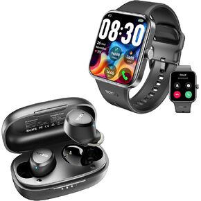 TOZO S4 AcuFit One Smartwatch 1.78-Inch Call/Answer Fitness Tracker Black + A1 Mini Wireless in-Ear Lightweight Headphones Black