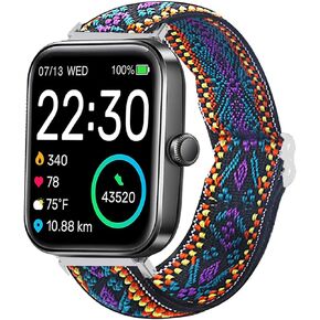 Stretch Elastics Nylon Adjustable Replacement Strap Accessories Compatible for SKG V7 Smart Watch/TOZO S2 44mm Watch/Boean ID207 Watch/GGZZ ID207 1.69"/Dirrelo Smart Watches ID207/Fitpolo FVYAO ID207 Veryfit 1.69 smartwatch