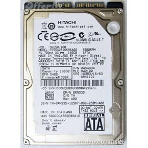 Hitachi HTS542516K9SA00 TravelStar 160GB 5400 RPM 8MB Buffer SATA 7-pin 2.5 Inch Notebook Hard Drive. , Refurbished