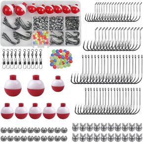 Fishing Bobbers Tackle Kit,185PCS Basic Fishing Float Bobber Hooks Assortment Include Octopus Circle Hooks,Baitholder Hook,Barrel Swivel Snaps Weights Sinker Tackle Box for Trout Catfish Panfish