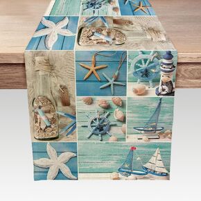 Nautical Table Runner, Coastal Anchor and Coral Reef Table Runners for Dining Room, Kitchen, Living Room, Holiday and Party Table Decor 13 x 72inch