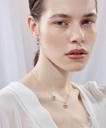 14K Gold Moissanite Evil Eye Necklace, Sapphire Necklace for Women, Evil Eye Pendant, Gift for Her in Kuwait