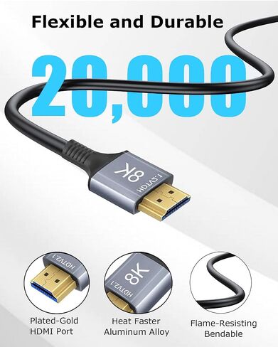 HDMI Cable Pack of 5, 6 FT 8K HDMI 2.1 Cord, in-Wall CL3 Rated 48Gbps High Speed HDMI Computer Monitor Cord 6FT with 8K@60Hz, 4K@120Hz/165Hz, HDCP 2.2&2.3, HDR 10,ARC, eARC for Gaming, Office, Home in Saudi Arabia