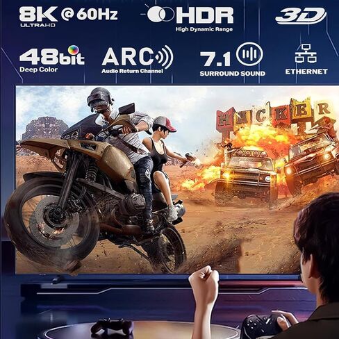 حزمة كابل HDMI من 5 ، 6 أقدام 8K HDMI 2.1 سلك ، في الجدار CL3 تصنيف 48GBPS عالية السرعة مراقبة الكمبيوتر CORD 6FT مع 8K@60Hz ، 4K@120Hz/165Hz ، HDCP 2.2 و 2.3 ، HDR 10 ، ARC ، EARC FOR GAMENG ، HOME ، HOME in Kuwait