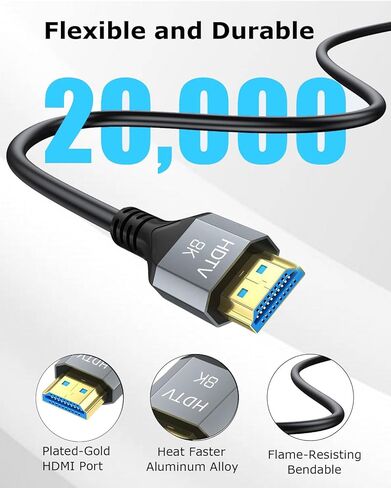 حزمة كابل HDMI من 5 ، 6 أقدام 8K HDMI 2.1 سلك ، في الجدار CL3 تصنيف 48GBPS عالية السرعة مراقبة الكمبيوتر CORD 6FT مع 8K@60Hz ، 4K@120Hz/165Hz ، HDCP 2.2 و 2.3 ، HDR 10 ، ARC ، EARC FOR GAMENG ، HOME ، HOME in Kuwait