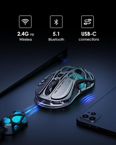 ماوس الألعاب اللاسلكي GravaStar Mercury M1 Pro، سبيكة مغنيسيوم خفيفة الوزن، 26000 نقطة في البوصة، مستشعر PAW3395DM، 5 أزرار قابلة للبرمجة، يدعم سلكي/2.4 جيجا هرتز/BT، عمر بطارية يصل إلى 200 ساعة، متدرج باللون الأسود in Saudi Arabia