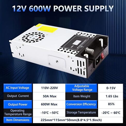 DIY Version AC to DC Converter 12V 50A 600W Power Supply,Universal SMPS 110V/120V/220V AC to DC Converter Power Supply Transformer Driver Adapter for CCTV,RV,Pump,LED Strip(DC12V-50A-600W) in Kuwait