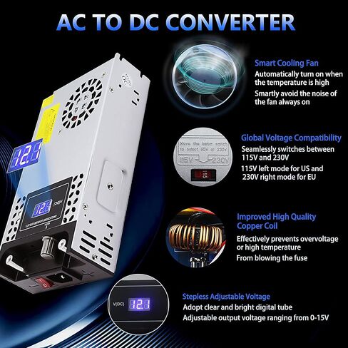 DIY Version AC to DC Converter 12V 50A 600W Power Supply,Universal SMPS 110V/120V/220V AC to DC Converter Power Supply Transformer Driver Adapter for CCTV,RV,Pump,LED Strip(DC12V-50A-600W) in Kuwait