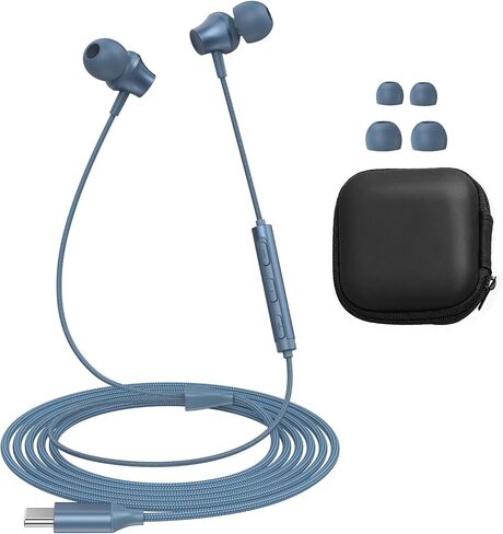 سماعات الأذن السلكية USB C منفذ سماعات الأذن داخل الأذن مضفر مع ميكروفون مدمج وحجم التحكم عن بُعد متوافق مع iPhone 16 و iPad Galaxy Android ومعظم أجهزة نوع USB C Blue in Kuwait