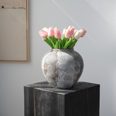 Rustic Ceramic Terracotta Brown Red Farmhouse Vase, 8.9 Inch Vintage Handmade Vase, Pottery Clay Distressed Decorative Flower Vase for Home Decor Living Room, Kitchen, Wabi-Sabi Decor in Kuwait