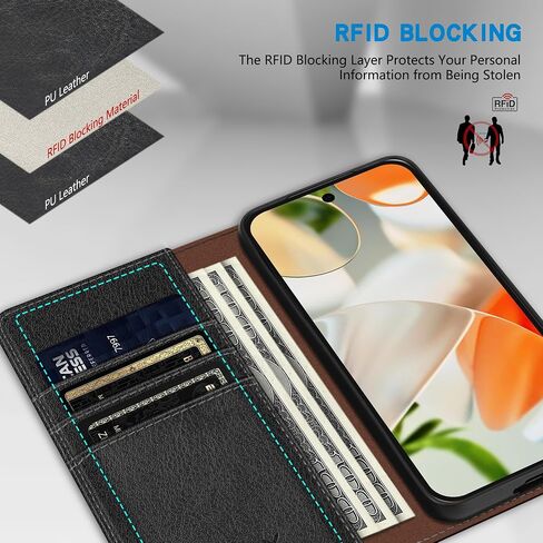 ZZXX for Google Pixel 9/9 Pro Wallet Case with [RFID Blocking] Card Slot Stand Strong Magnetic Leather Flip Fold Protective Phone Case for Google Pixel 9/9 Pro Case Wallet(Black-6.3 inch) in Saudi Arabia