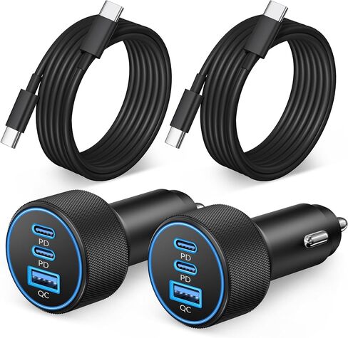 Car Charger for iPhone 16/16 Pro Max, 2Pack 67W 3-Port Fast USB C Car Charger Adapter with 3FT USB C to C Cable for iPhone 16/16 Plus/16 Pro/16 Pro Max/15/15 Pro Max, iPad Pro/Air/Mini, Pixel 9 in Saudi Arabia