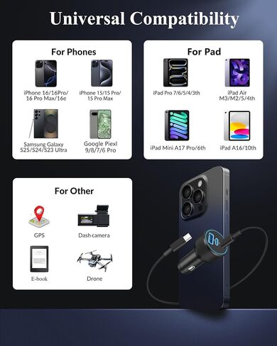 Car Charger for iPhone 16/16 Pro Max, 2Pack 67W 3-Port Fast USB C Car Charger Adapter with 3FT USB C to C Cable for iPhone 16/16 Plus/16 Pro/16 Pro Max/15/15 Pro Max, iPad Pro/Air/Mini, Pixel 9 in Saudi Arabia