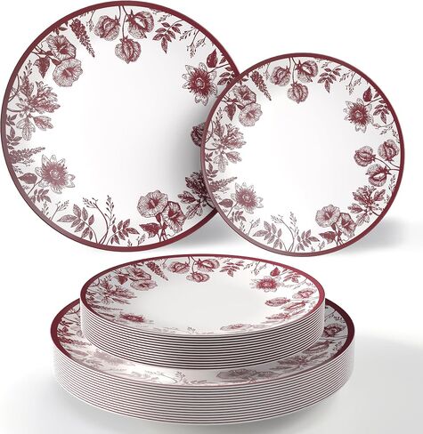Trendables 40 Piece Disposable Plates Set (20 Guests) I 20 Pcs Of 8 Inch Dessert Plates & 20 Pcs Of 10 Inch Disposable Plastic Wedding Party Plates | White & Blue Floral Design in Saudi Arabia
