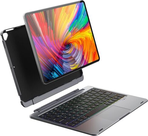حافظة لوحة مفاتيح doqo iPad pro 10.5، حافظة iPad Air الجيل الثالث مع لوحة مفاتيح، حافظة قابلة للفصل مع إضاءة خلفية 7 ألوان، لوحة مفاتيح بلوتوث مع لوحة لمس لجهاز ipad air 3 وiPad Pro 10.5 بوصة ذهبي وردي in Saudi Arabia