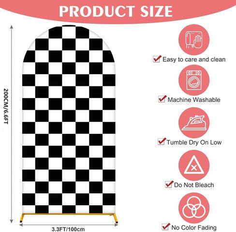 Arch Backdrop Cover 7.2FT Checker Monster Truck Birthday Party Decorations Arch Cover Spandex Fitted Circle Car Racing Arch Backdrop Covers for Kid Boys Let's Go Racing Party Supplies （Black & White） in Kuwait