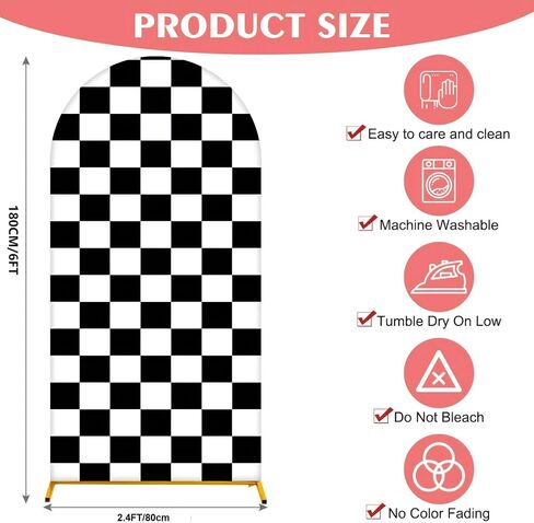 Arch Backdrop Cover 7.2FT Checker Monster Truck Birthday Party Decorations Arch Cover Spandex Fitted Circle Car Racing Arch Backdrop Covers for Kid Boys Let's Go Racing Party Supplies （Black & White） in Kuwait