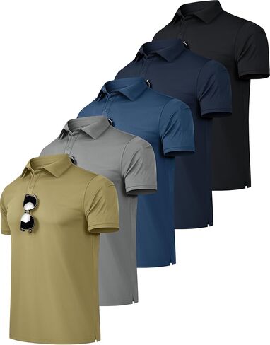 OYGSieg 5 Pack Mens Polo Shirts Quick Dry Performance Tactical Short Sleeve Golf Polo Shirts Casual Stylish Collared T-Shirts in Saudi Arabia