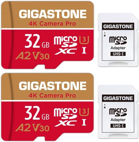 [استعادة بيانات مجانية لمدة 5 سنوات] بطاقة Gigastone 32 جيجابايت 2-Pack Micro SD، كاميرا 4K Pro، فيديو UHD لـ GoPro، كاميرا الحركة، Wyze، DJI، Drone، R/W حتى 95/35 ميجابايت/ثانية بطاقة ذاكرة MicroSDHC UHS- أنا U3 A2 V30 in Kuwait