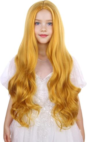 Kids Rainbow Wig Child Colorful Long Wavy Curly Wig Girls Multi-color Middle Part Wavy Wigs Synthetic Wigs with Wig Cap in Kuwait
