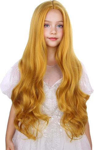 Kids Rainbow Wig Child Colorful Long Wavy Curly Wig Girls Multi-color Middle Part Wavy Wigs Synthetic Wigs with Wig Cap in Kuwait