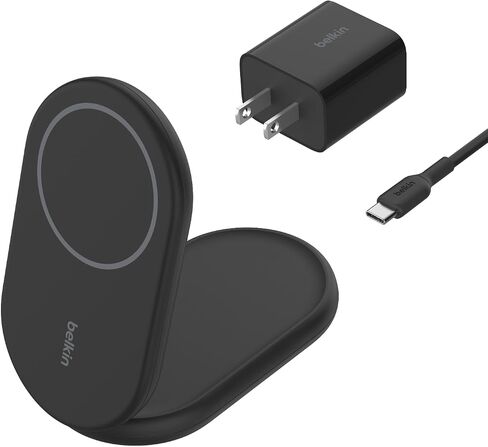 Belkin MagSafe Charger Compatible, BoostCharge Magnetic Foldable Wireless Charging Stand 15W - Qi2-Certified Wireless Charger for iPhone 15, 14, & 13 Series, Standy Mode Ready, PSU Included - White in Saudi Arabia