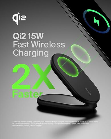 Belkin MagSafe Charger Compatible, BoostCharge Magnetic Foldable Wireless Charging Stand 15W - Qi2-Certified Wireless Charger for iPhone 15, 14, & 13 Series, Standy Mode Ready, PSU Included - White in Saudi Arabia