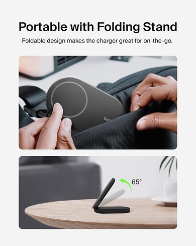 Belkin MagSafe Charger Compatible, BoostCharge Magnetic Foldable Wireless Charging Stand 15W - Qi2-Certified Wireless Charger for iPhone 15, 14, & 13 Series, Standy Mode Ready, PSU Included - White in Saudi Arabia