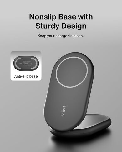 Belkin MagSafe Charger Compatible, BoostCharge Magnetic Foldable Wireless Charging Stand 15W - Qi2-Certified Wireless Charger for iPhone 15, 14, & 13 Series, Standy Mode Ready, PSU Included - White in Saudi Arabia