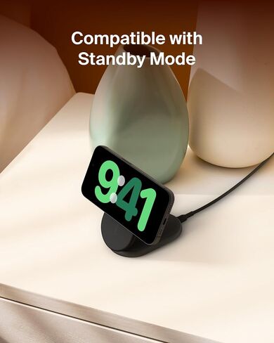 Belkin MagSafe Charger Compatible, BoostCharge Magnetic Foldable Wireless Charging Stand 15W - Qi2-Certified Wireless Charger for iPhone 15, 14, & 13 Series, Standy Mode Ready, PSU Included - White in Saudi Arabia