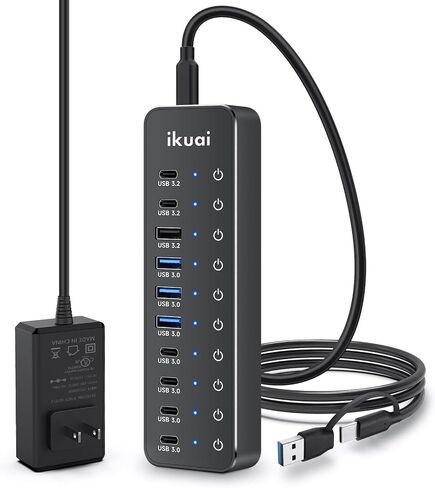 موزع USB يعمل بالطاقة، موزع ikuai 7 منافذ USB 3.2/USB C، مع منافذ 3X 10 جيجابت في الثانية (2 USB-C + 1 USB-A)، 4X 5 جيجابت في الثانية USB 3.0 منافذ، كابل بيانات 3.3 قدم، أزرار تعمل باللمس ومحول طاقة DC 5V لأجهزة الكمبيوتر المحمول in Kuwait