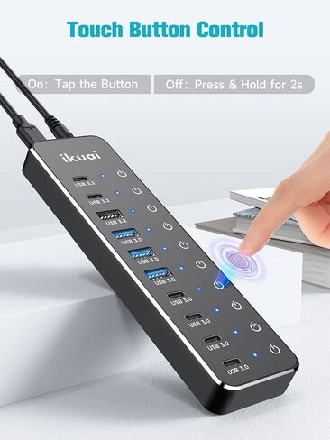 موزع USB يعمل بالطاقة، موزع ikuai 7 منافذ USB 3.2/USB C، مع منافذ 3X 10 جيجابت في الثانية (2 USB-C + 1 USB-A)، 4X 5 جيجابت في الثانية USB 3.0 منافذ، كابل بيانات 3.3 قدم، أزرار تعمل باللمس ومحول طاقة DC 5V لأجهزة الكمبيوتر المحمول in Kuwait