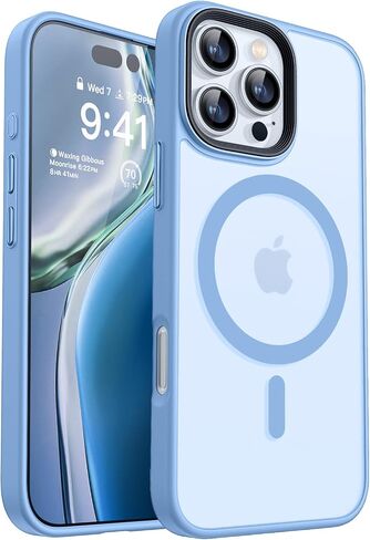 CANSHN Magnetic Compatible with iPhone 16 Pro Case [Compatible with Magsafe] [Translucent Matte] Slim Thin Shockproof Protective Bumper Phone Case Cover 6.3 Inch - Light Blue in Saudi Arabia