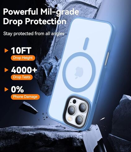 CANSHN Magnetic Compatible with iPhone 16 Pro Case [Compatible with Magsafe] [Translucent Matte] Slim Thin Shockproof Protective Bumper Phone Case Cover 6.3 Inch - Light Blue in Saudi Arabia