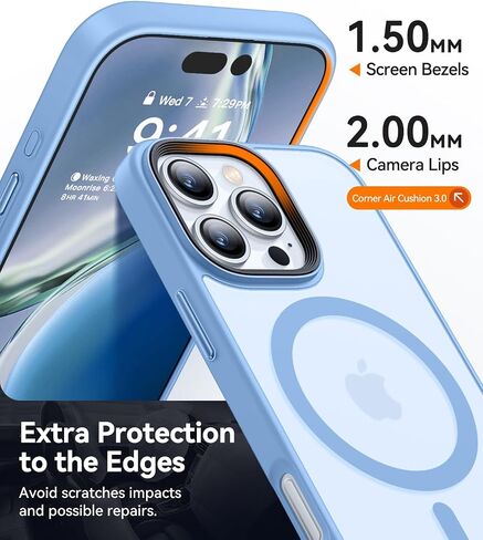 CANSHN Magnetic Compatible with iPhone 16 Pro Case [Compatible with Magsafe] [Translucent Matte] Slim Thin Shockproof Protective Bumper Phone Case Cover 6.3 Inch - Light Blue in Saudi Arabia